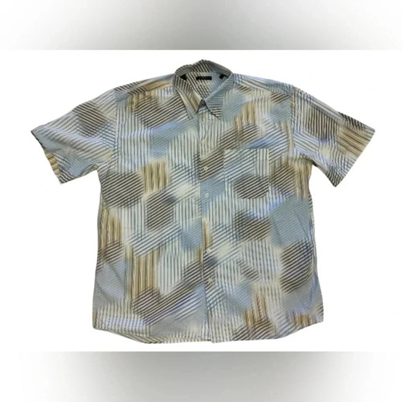 Jack Lipson 100% Cotton S/S Striped Polo Button Up Tan/Blue/White Shirt Size XL - Picture 4 of 7